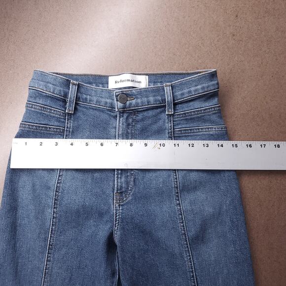 Reformation Suzie Jeans Wmns 27 Blue Med Wash Skinny Mid Rise Preppy Y2k Modern - Picture 4 of 13